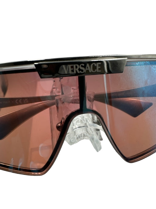 Versace Silver Metal Mirrored Gray Lens Angular Interchangable Sunglasses Silver