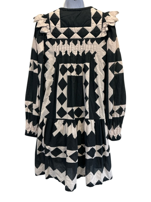 Sea New York Size S Black & White Cotton Long Sleeve Quilted Detail Dress Black & White / S