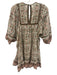 Cleobella Size S White, Green, Brown Cotton Short Puff Sleeve Split Neck Dress White, Green, Brown / S