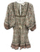 Cleobella Size S White, Green, Brown Cotton Short Puff Sleeve Split Neck Dress White, Green, Brown / S