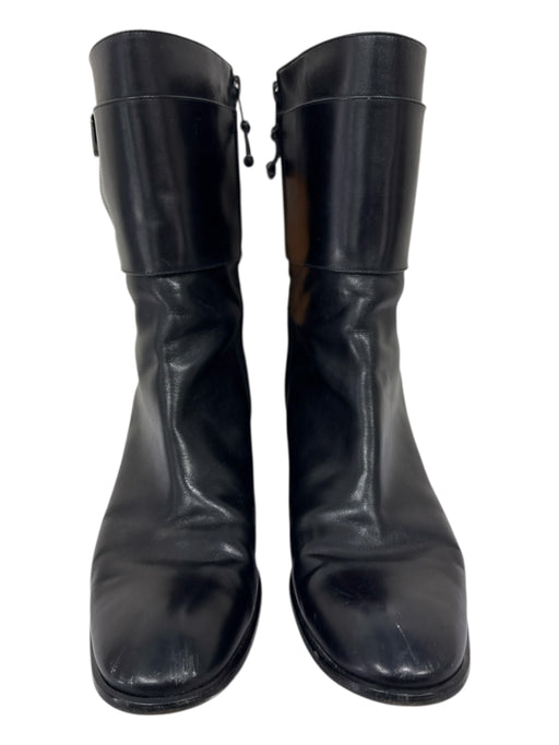 Salvatore Ferragamo Shoe Size 10 Black Leather Almond Toe Side Zip Booties Black / 10