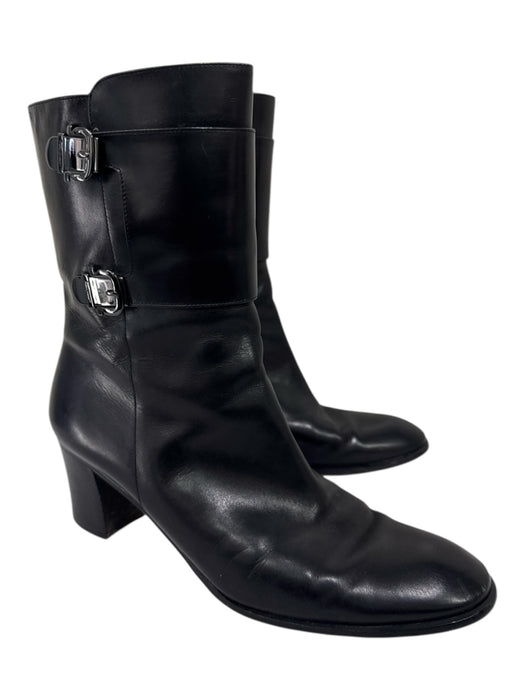 Salvatore Ferragamo Shoe Size 10 Black Leather Almond Toe Side Zip Booties Black / 10