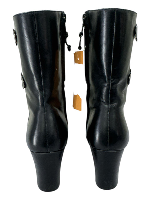 Salvatore Ferragamo Shoe Size 10 Black Leather Almond Toe Side Zip Booties Black / 10