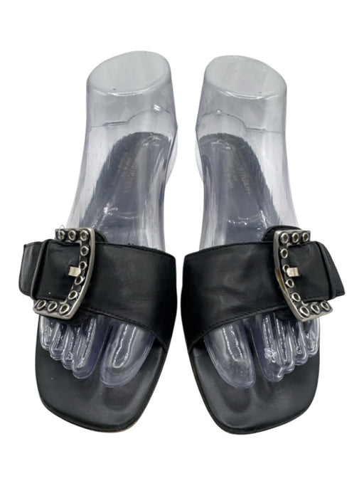 Donald J Pliner Shoe Size 9.5 Black Leather Buckle Grommet Kitten Heel Sandals Black / 9.5
