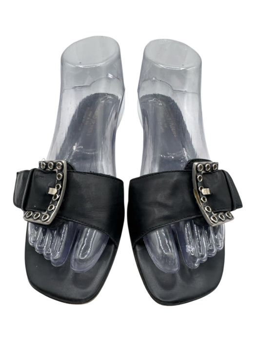 Donald J Pliner Shoe Size 9.5 Black Leather Buckle Grommet Kitten Heel Sandals Black / 9.5