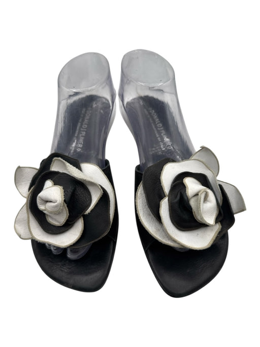 Donald J Pliner Shoe Size 9 Black & White Leather Upper 3D flower Mule Sandals Black & White / 9