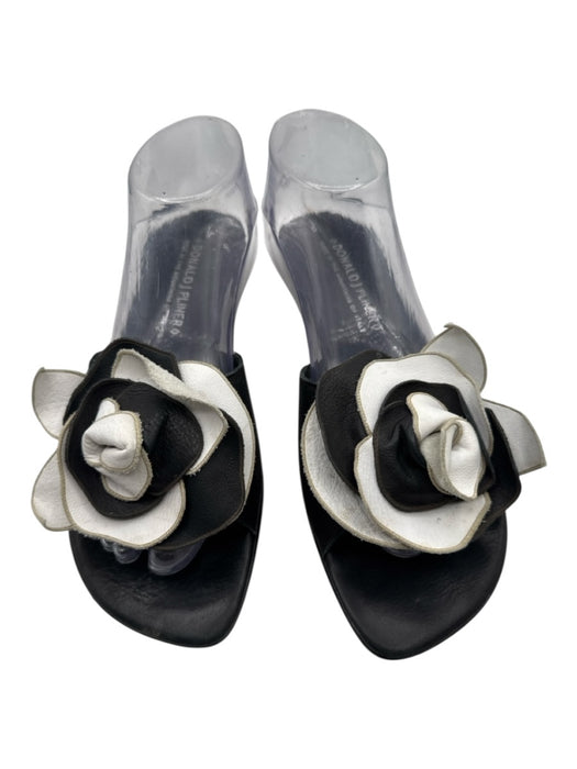Donald J Pliner Shoe Size 9 Black & White Leather Upper 3D flower Mule Sandals Black & White / 9