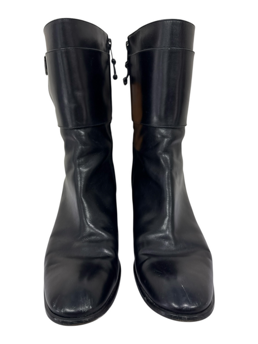 Salvatore Ferragamo Shoe Size 10 Black Leather Almond Toe Side Zip Booties Black / 10