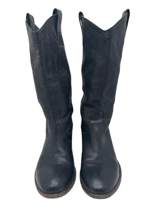 Frye Shoe Size 9 Black Leather round toe Calf High Western Cowboy Boots Black / 9