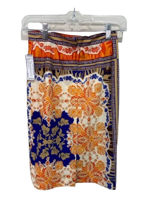 Antonio Melani Size 2 Cream, Orange, Blue Polyester Knee Length Pencil Skirt Cream, Orange, Blue / 2