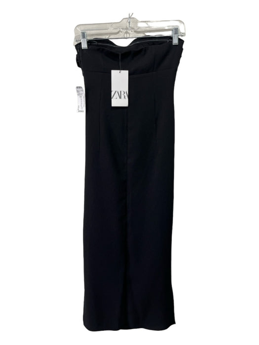 Zara Size XS Black Polyester Blend Strapless Fitted Waist Maxi slit Dress Black / XS