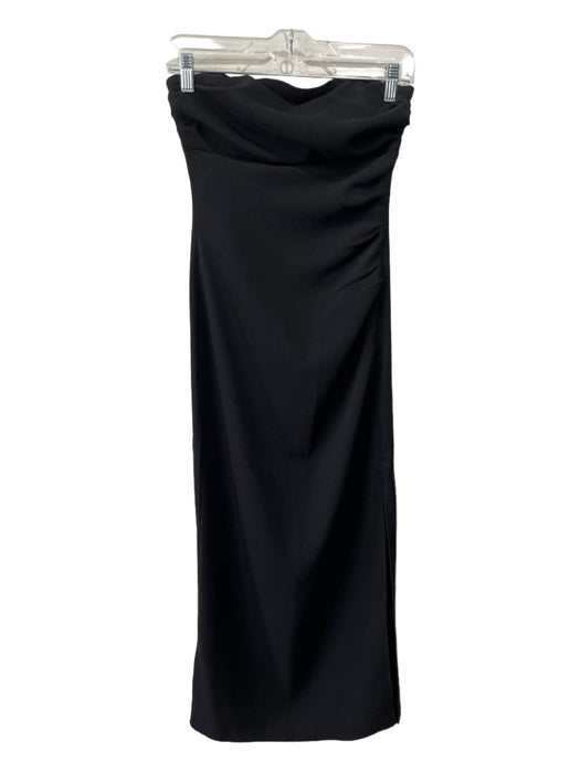 Zara Size XS Black Polyester Blend Strapless Fitted Waist Maxi slit Dress Black / XS