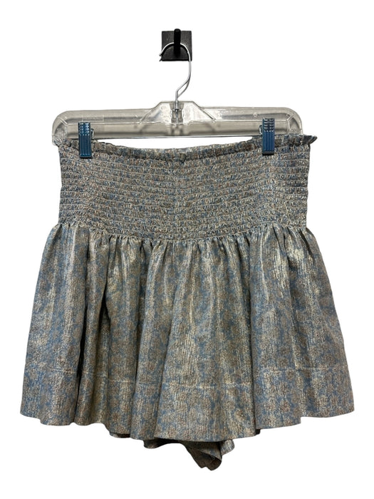 Koch Size S Blue & Cream Polyester Metallic Floral Elastic Waist Shorts Blue & Cream / S