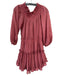 Misa Size S Brick Red Polyester Blend Off Shoulder Long Sleeve Tiered Dress Brick Red / S