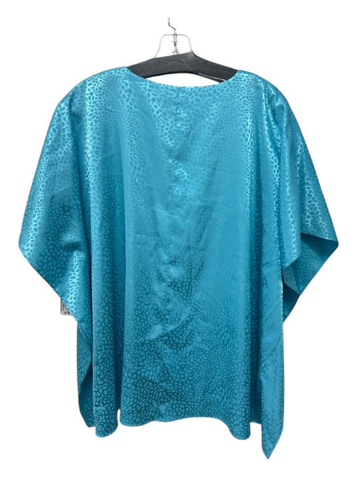 Crosby Size L Turquoise Blue Polyester V Neck Animal Print Batwing Top Turquoise Blue / L