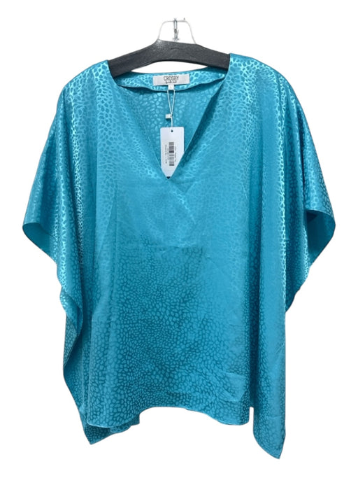 Crosby Size L Turquoise Blue Polyester V Neck Animal Print Batwing Top Turquoise Blue / L