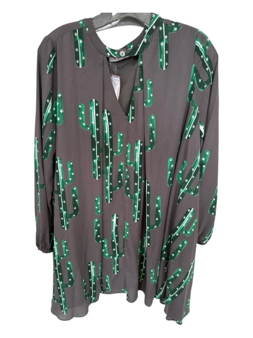 Izzy & Lola Size M Green & Gray Polyester Long Sleeve Cacti Dress Green & Gray / M