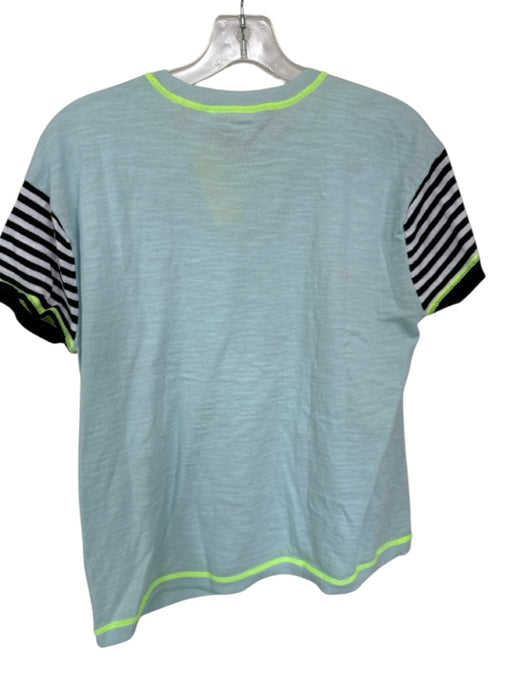Lisa Todd Size M Light Blue 100% Cotton Striped Sleeves Embroidered Top Light Blue / M