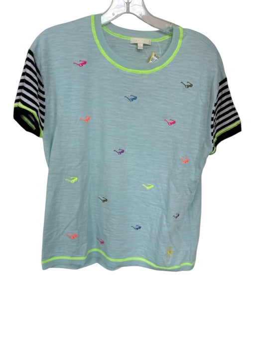 Lisa Todd Size M Light Blue 100% Cotton Striped Sleeves Embroidered Top Light Blue / M