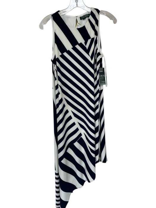 Lauren Ralph Lauren Size 6 Navy Polyester Blend Sleeveless Striped Midi Dress Navy / 6