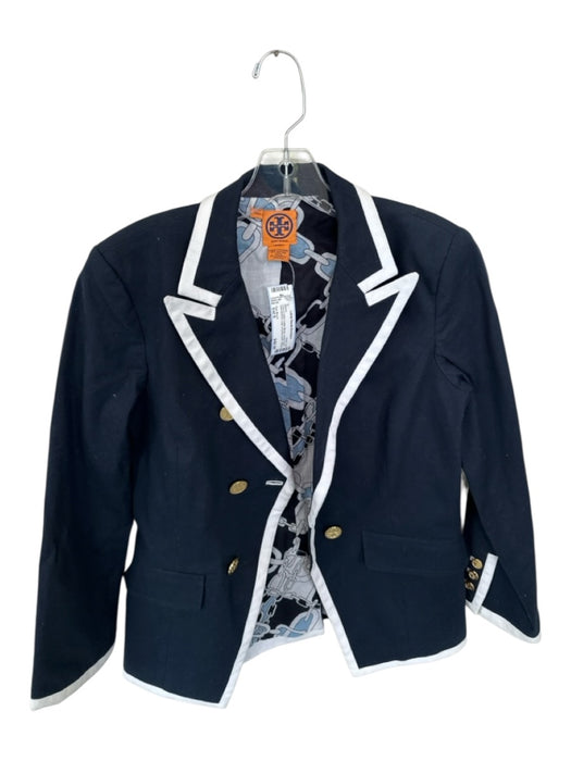 Tory Burch Size Est S Navy & white Cotton Blend Lining Detail Logo Blazer Navy & white / Est S