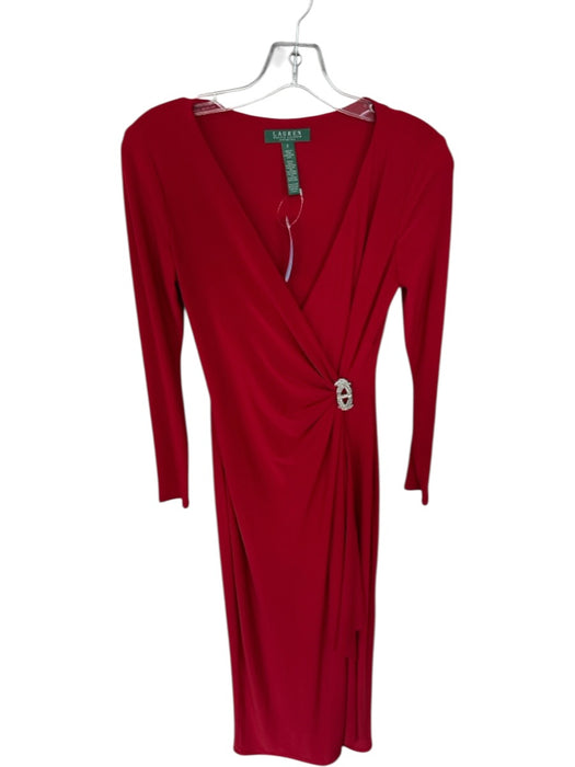 Ralph Lauren Evening Size 2 Red Polyester Blend Long Sleeve Brooch Applique Gown Red / 2