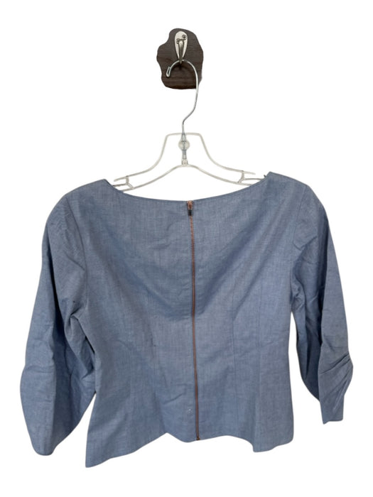 Tibi Size 4 Slate Blue Cotton 3/4 Balloon Sleeve Zip Back Boat Neck Top Slate Blue / 4