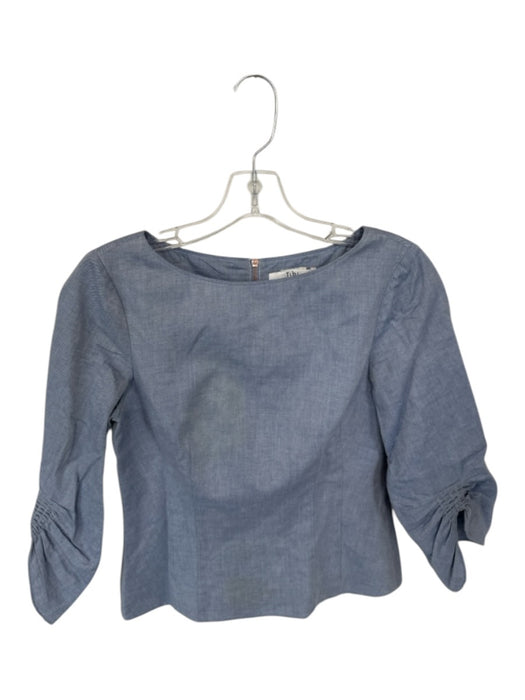 Tibi Size 4 Slate Blue Cotton 3/4 Balloon Sleeve Zip Back Boat Neck Top Slate Blue / 4