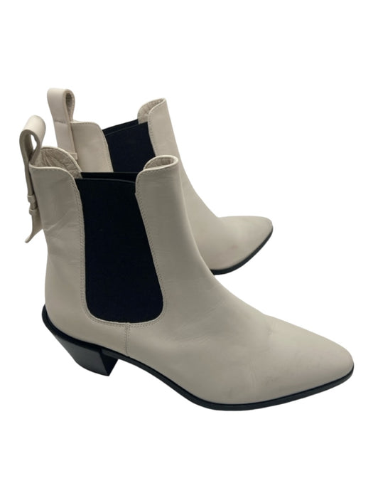 Frame Shoe Size 37.5 White & Black Leather Pointed Toe Block Heel Cowboy Booties White & Black / 37.5