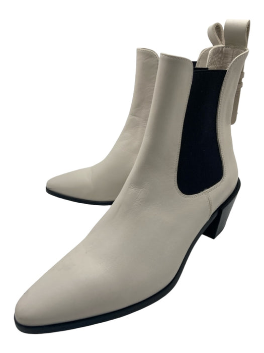 Frame Shoe Size 37.5 White & Black Leather Pointed Toe Block Heel Cowboy Booties White & Black / 37.5