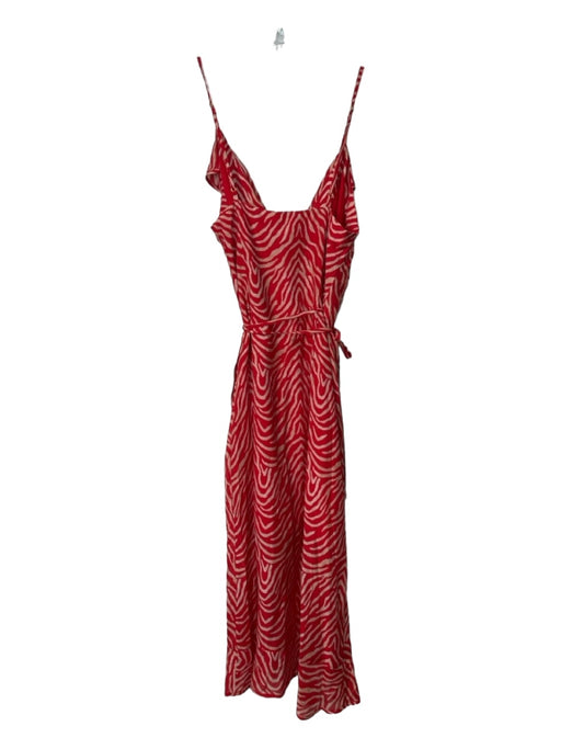 Vix Paula Hermanny Size XS Red & Tan Viscose Blend Spaghetti Strap Wrap Dress Red & Tan / XS