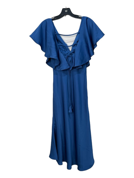 Sachin + Babi Size XS Blue Polyester V Neck Ruffle Cap Sleeve Open Back Dress Blue / XS