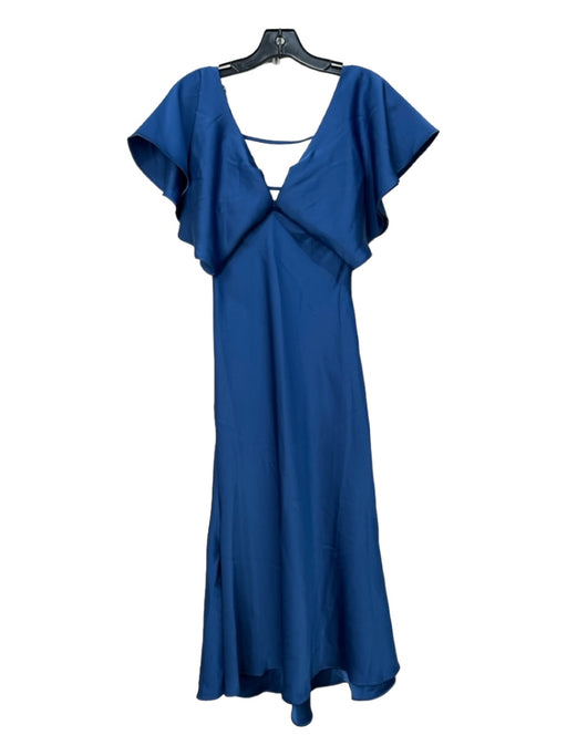 Sachin + Babi Size XS Blue Polyester V Neck Ruffle Cap Sleeve Open Back Dress Blue / XS