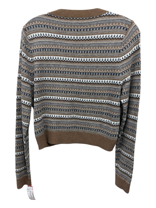 Kule Size S Brown, White, Gray Rayon V Neck Abstract Long Sleeve Cardigan Brown, White, Gray / S