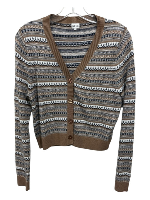 Kule Size S Brown, White, Gray Rayon V Neck Abstract Long Sleeve Cardigan Brown, White, Gray / S