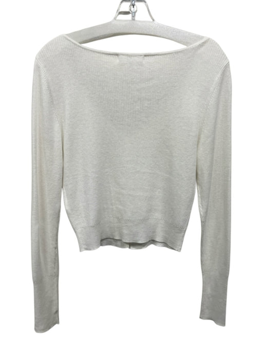 Almina Size M White Cotton & Viscose Ribbed Knit Button Up Deep V Top White / M