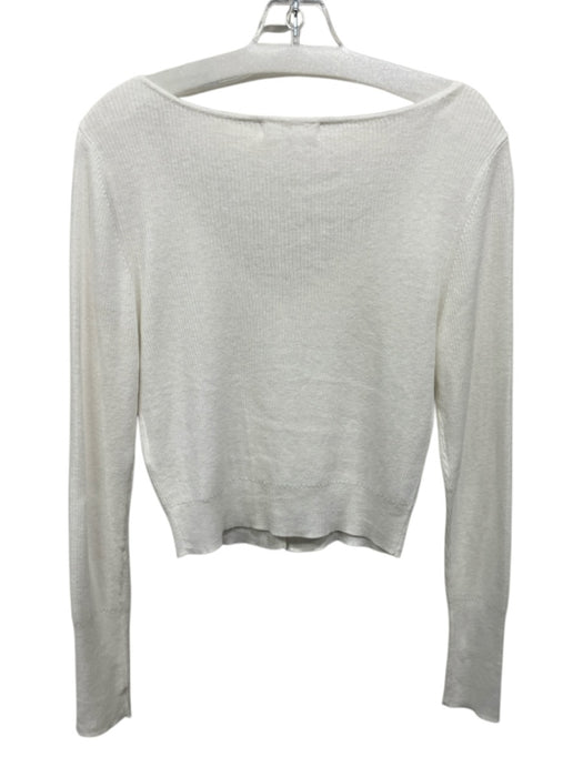 Almina Size M White Cotton & Viscose Ribbed Knit Button Up Deep V Top White / M