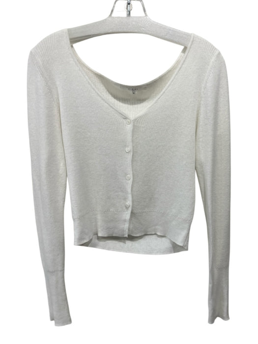 Almina Size M White Cotton & Viscose Ribbed Knit Button Up Deep V Top White / M