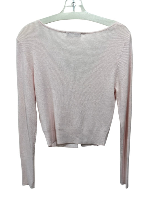 Almina Size S Pink Cotton & Viscose Ribbed Knit Button Up Deep V Long Sleeve Top Pink / S