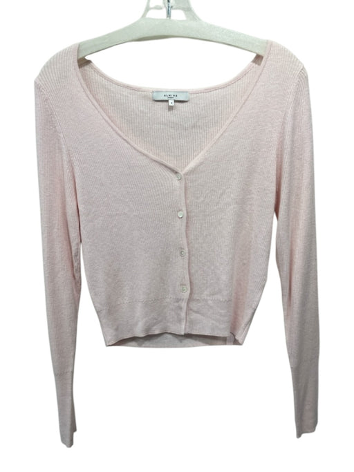 Almina Size S Pink Cotton & Viscose Ribbed Knit Button Up Deep V Long Sleeve Top Pink / S
