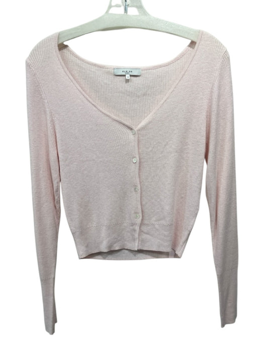 Almina Size S Pink Cotton & Viscose Ribbed Knit Button Up Deep V Long Sleeve Top Pink / S