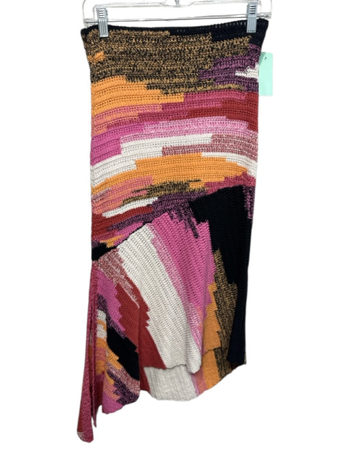 A.L.C. Size XS Pink, Orange, multi Cotton Color Block Knit Elastic Waist Skirt Pink, Orange, multi / XS