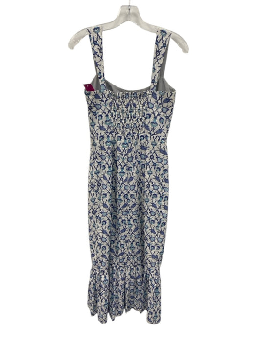 Sachin & Babi Size 0 White & Blue Cotton Floral Lattice Eyelet Sleeveless Dress White & Blue / 0