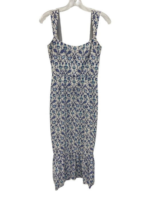 Sachin & Babi Size 0 White & Blue Cotton Floral Lattice Eyelet Sleeveless Dress White & Blue / 0