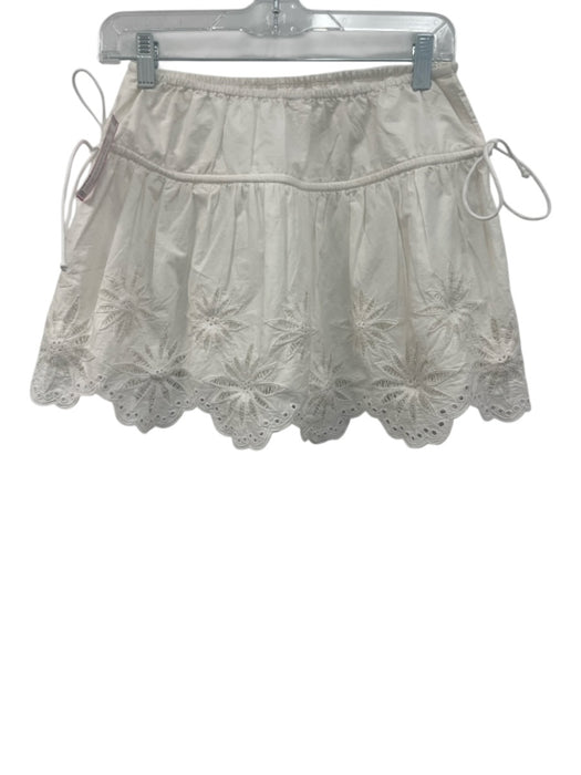 Free People Size XS Cream White Cotton Elastic Waist Floral Eyelet Mini Skirt Cream White / XS