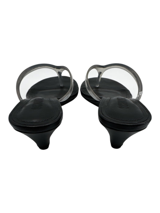 Schutz Shoe Size 6.5 Black & Clear Synthetic Upper Thong Kitten Wedge Sandals Black & Clear / 6.5