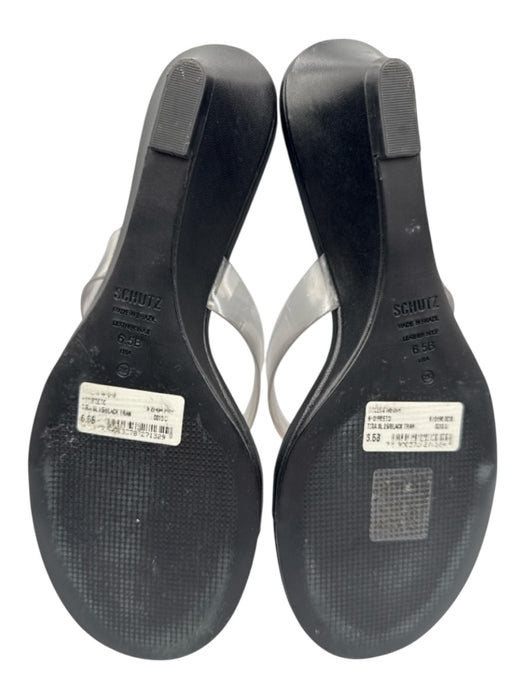 Schutz Shoe Size 6.5 Black & Clear Synthetic Upper Thong Kitten Wedge Sandals Black & Clear / 6.5