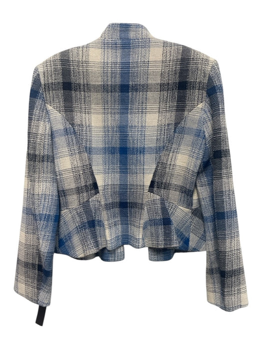 Zara Size XS Blue & White Cotton Blend Hook & Eye closure Plaid Tweed Jacket Blue & White / XS