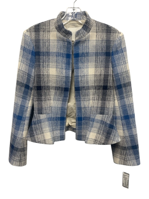Zara Size XS Blue & White Cotton Blend Hook & Eye closure Plaid Tweed Jacket Blue & White / XS
