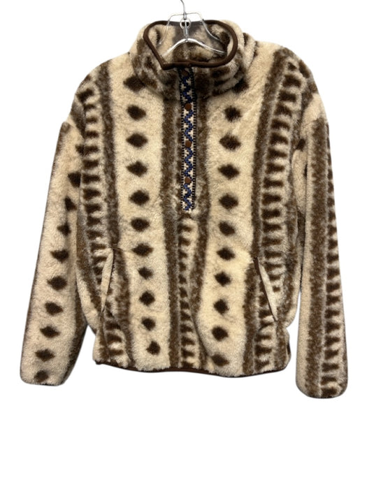 XiRENA Size XS Brown, White, Blue Polyester Fuzzy Southwestern Half Snap Jacket Brown, White, Blue / XS